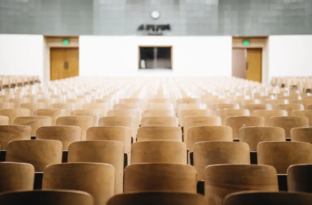 Empty classroom chairs in an Inner-London school.