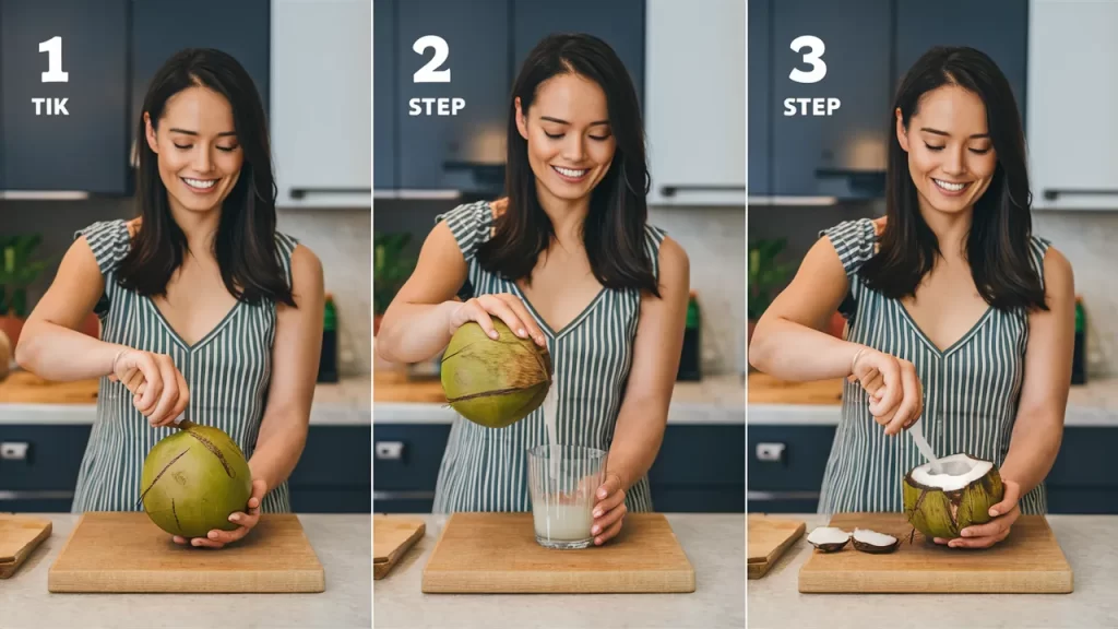 Girl with Smiley Face Get out Coconut Water