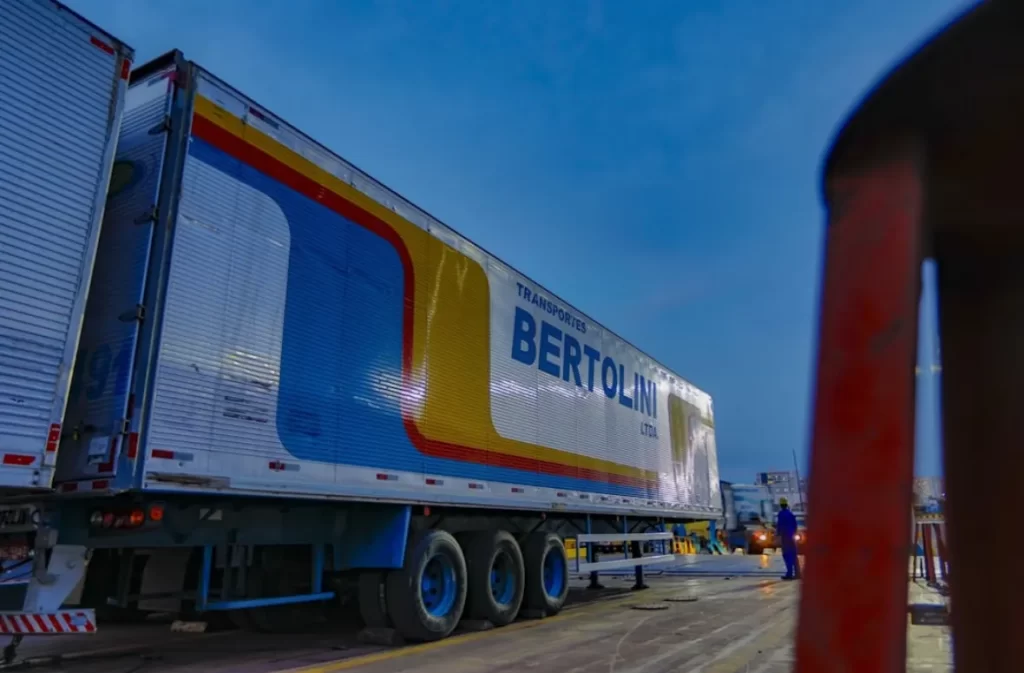 Bertolini cargo trailer parked at a loading area.
