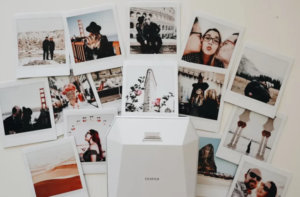 Travel photo collection with instant prints.
