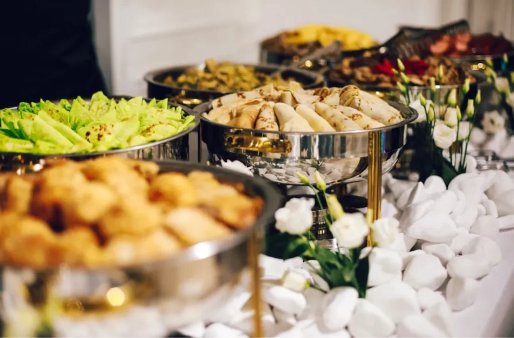 Buffet spread featuring local catering dishes.