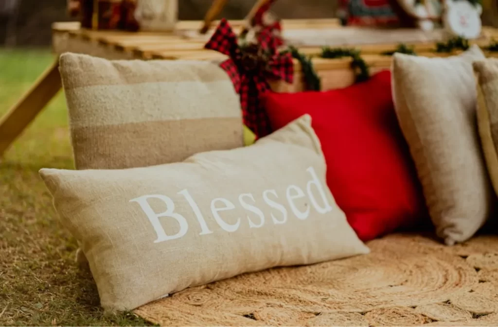 Neutral 'Blessed' cushion cover for custom decor.