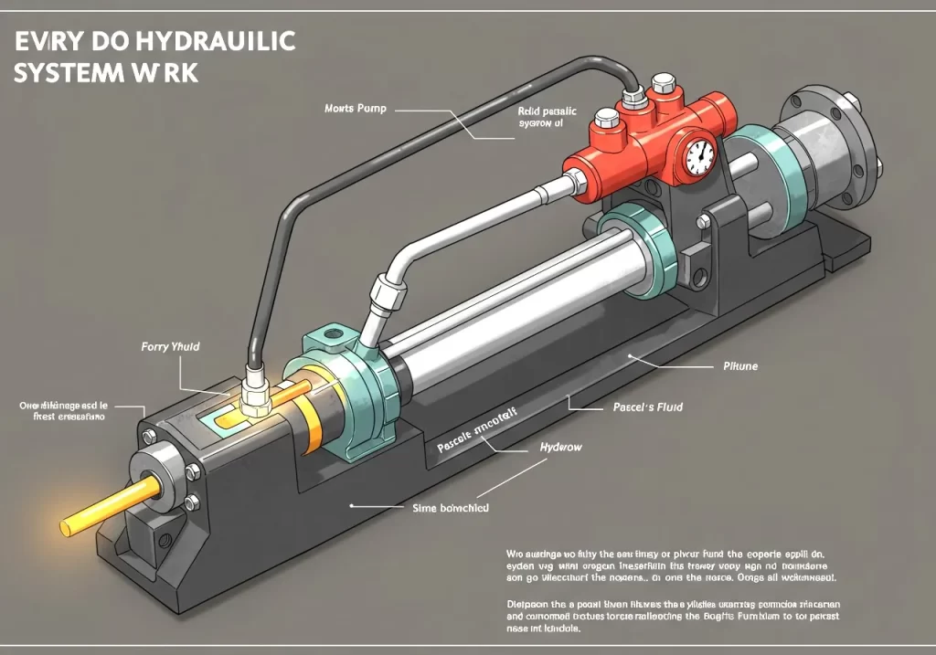 Hydraulic cylinder system demonstrating fluid mechanics.