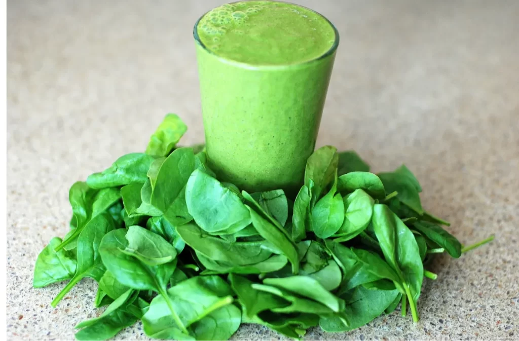 Spinach smoothie showcasing drink nutrition facts.