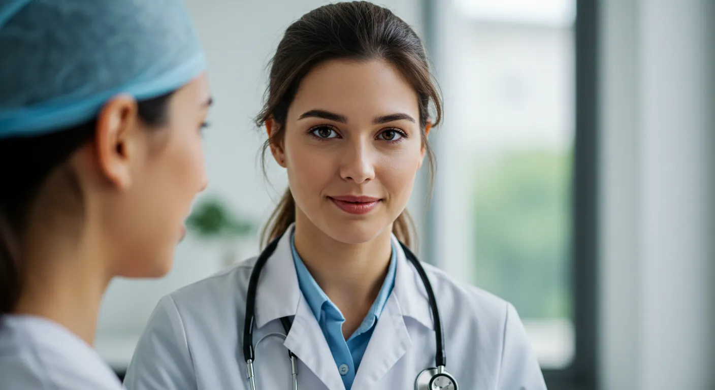 Female doctor in a professional setting, enriching health insurance.