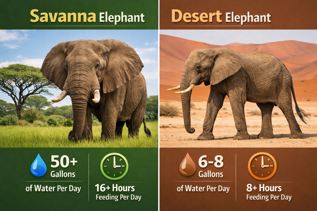 Comparison Infographic: Savanna vs. Desert Elephant