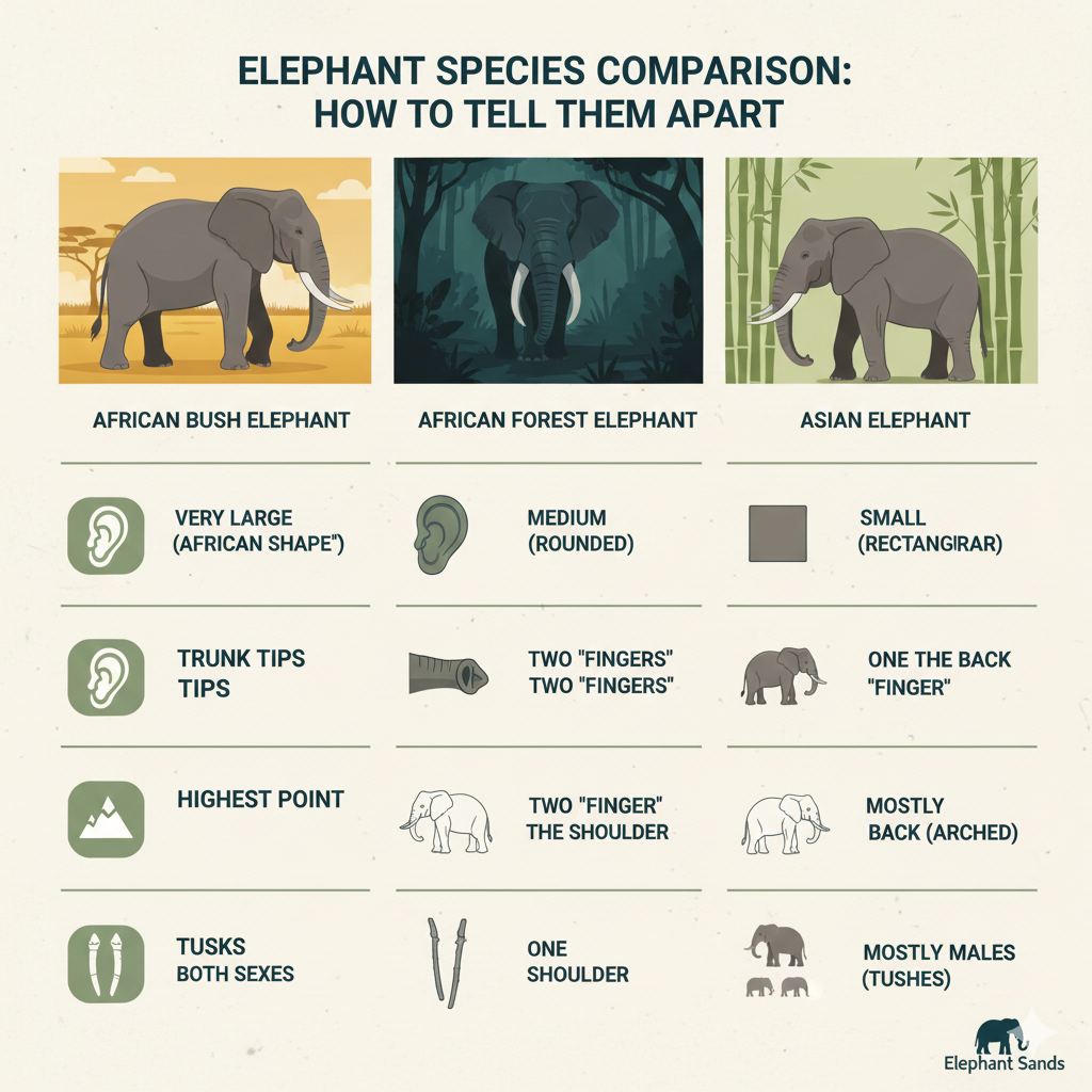 Comparison african bush african forest and asian
