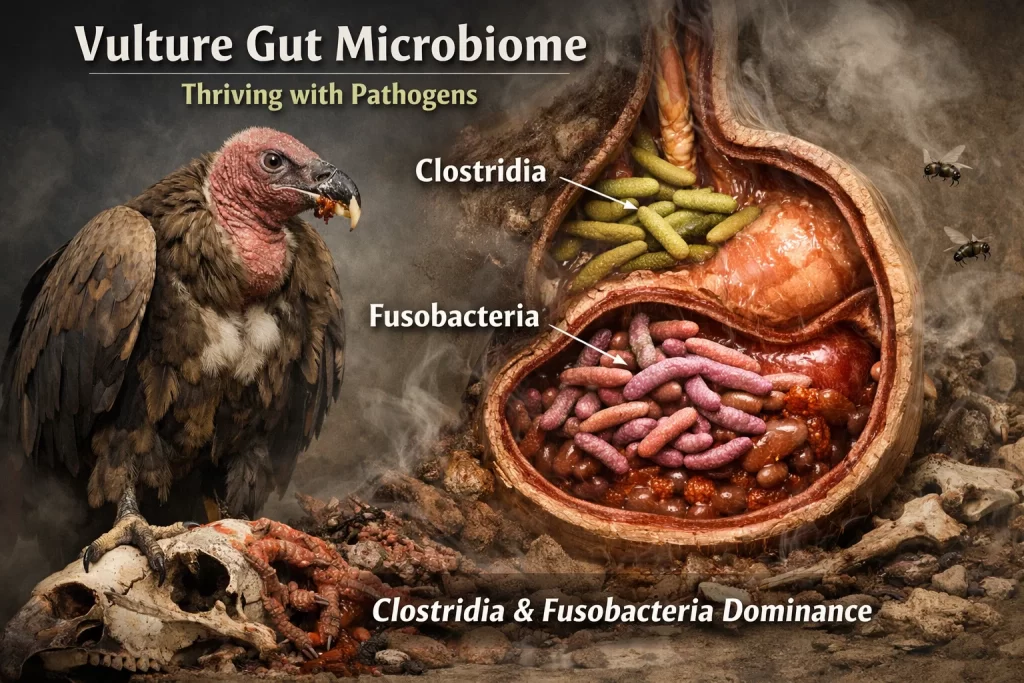 Scavenger health: Why vultures don't get sick from eating decayed meat 3 A Specialized Microbiome That Works With Pathogens