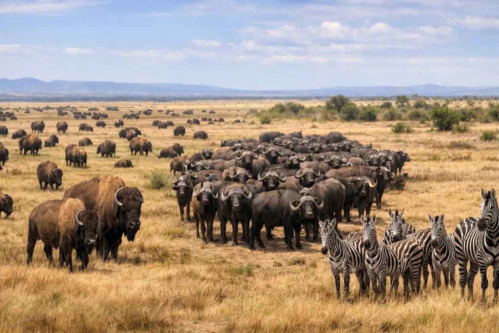 Social Structure of Herd Animals: Leadership, Cooperation, and Survival 5 Different herd formations of elephants, bison, buffalo, and zebras illustrating the social structure of herd animals.