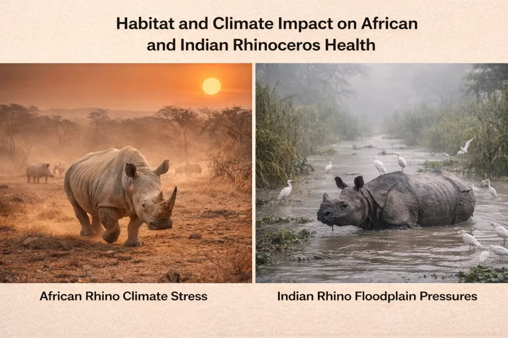 Habitat and Climate Impact on African and Indian Rhinoceros Health