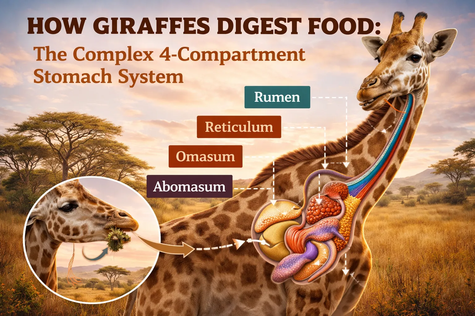 How Giraffes Digest Food: The Complex 4-Compartment Stomach System
