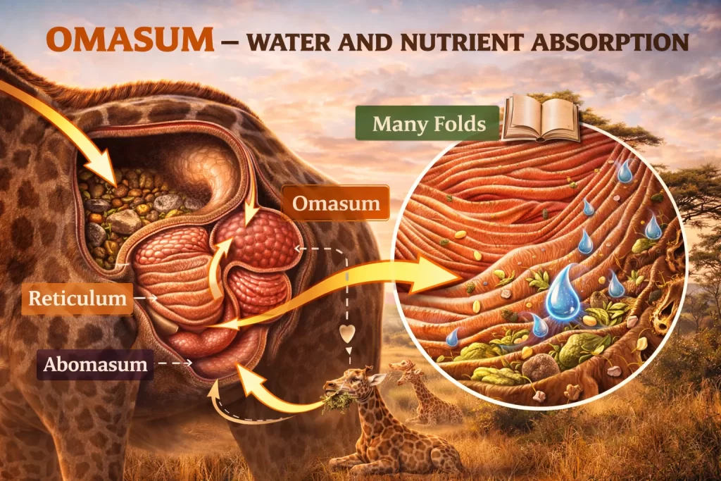 How Giraffes Digest Food: The Complex 4-Compartment Stomach System 4 Omasum – Water and Nutrient Absorption