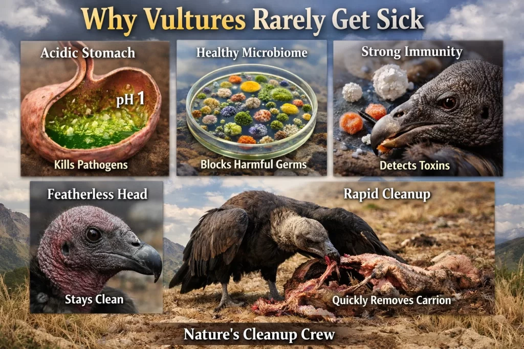 Scavenger health: Why vultures don't get sick from eating decayed meat 5 Why Vultures Rarely Get Sick