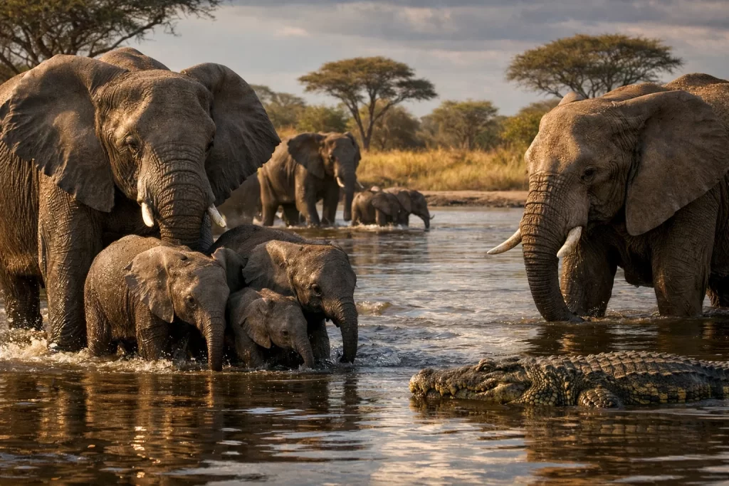 How Elephants Protect Calves from Predators in the Wild 5 how elephants protect calves from predators such as crocodiles and lions in the wild