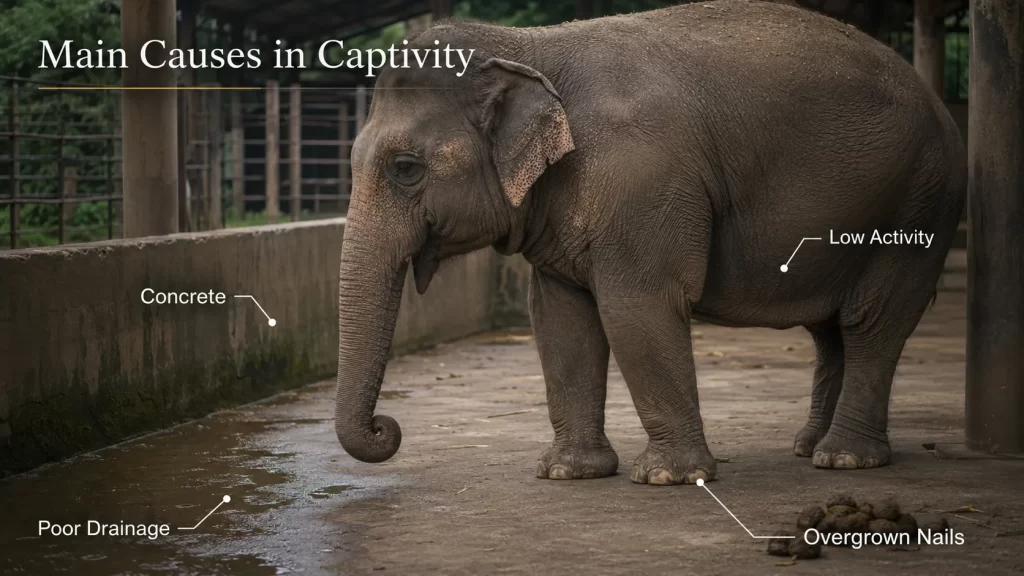 Main Causes of Elephant Foot Problems Captivity