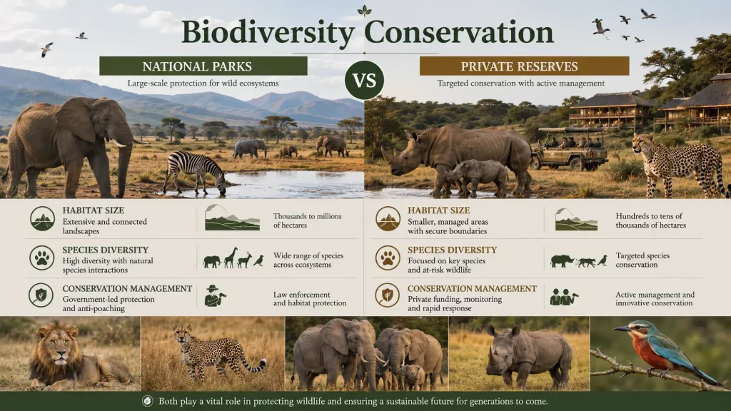 National Parks vs Private Reserves: Which Protects Wildlife Better? 5 National Parks vs Private Reserves for Biodiversity Conservation